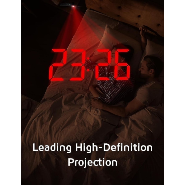 Projektionsväckarklocka, digital klocka med 180 roterbar projektor, 3-nivåers ljusstyrkedimmer[C] White Digit