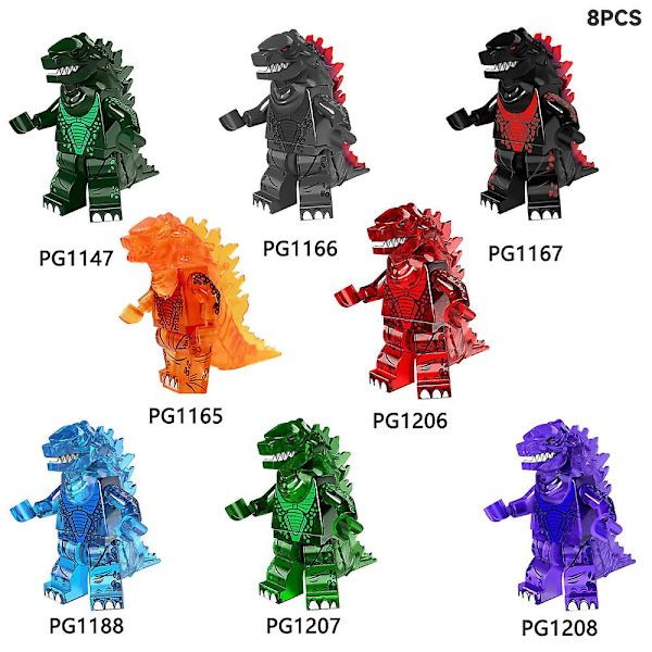 Godzilla-serie - 8-pakks mini-figurer byggesett - Små Godzilla leketøysfigurer sett - Minifigurer samlet leker for barn julegaver