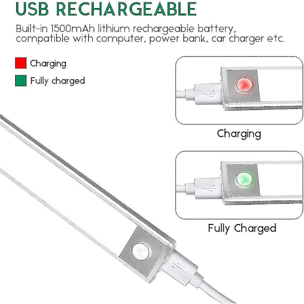 Led Skab S, automatisk, bevægelsesføler, trådløs USB opladning, (6000k, 20cm)