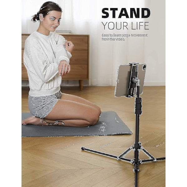 iPad Tripod Stativ, Tablet Gulvstand 65\" iPad Holder Montering Med Justerbar Højde Kompatibel Live Stream/Se, Kompatibel iPad Pro 12.9/11, Air M