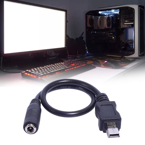 Mini USB 5-polet Han til 3,5x1,35 mm Hun Kabel 20 cm Længde Sort