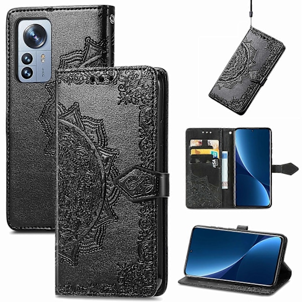 För Xiaomi 12 Pro Mandala Blomma Präglat Horisontellt Flip Läder Telefonfodral I6(FCC)
