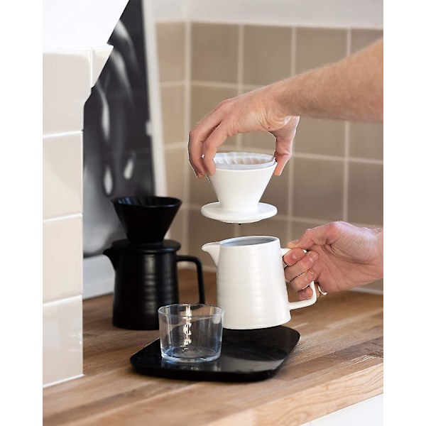 Håndbrygget Kaffemakersett, Premium Keramisk V60 Drypper og Dekanter, 1-2 Kopper Hjemmefilterkaffemaker (hvit)