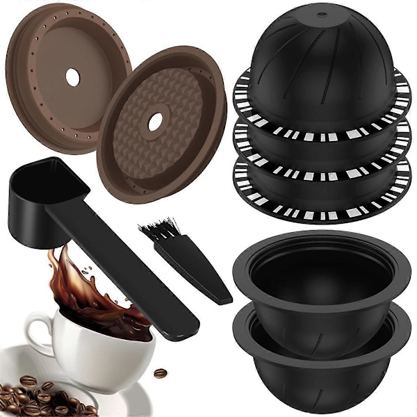 st återanvändbara Vertuo-kapslar för Nespresso-maskin, kaffekapsel med 2 silikonlock, 1 sked och bryggare (C)