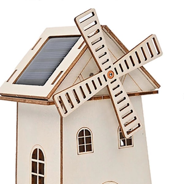DIY Trä Vetenskapsexperiment Modellbyggsats Solenergi Vädermölla Hus för Barn (C)
