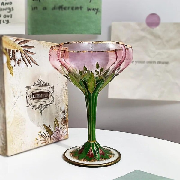 Österrike Vintage Champagne Vinglas Cup Kristallglas Rödvin Cup Rosa Handmålad Glasskål Blom Bägare Glasögon Champagne Cup