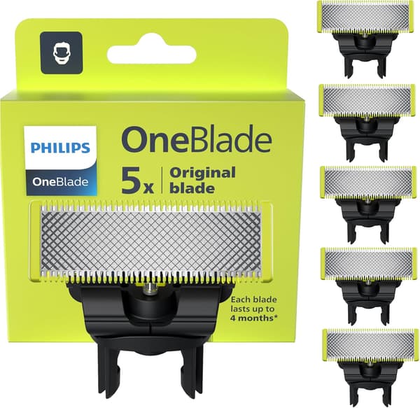 Philips OneBlade 4-pack kompatibla blad - Hållbara påfyllningsrakblad för ansikts- och kroppsvård för män 4pack