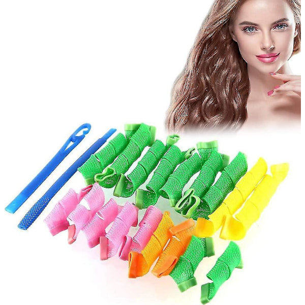 18 st Manuella Hårrullar, Värmefria Lockar Hårrullar, Spiral Lockar Hårstyling Kit, Hårrullar Set Med Stylingkrokar (C)