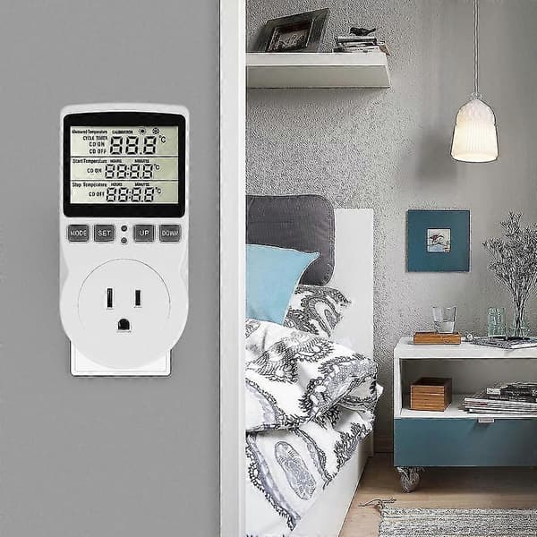 EU Stik Digital Temperaturregulator 20-50°C Sensor Probe Timer