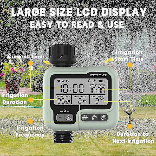 Vattentimer Bevattningstimer Ipx5 Vattentät Manuell Automatisk Sprinkler Med Stor LCD-Display Enkel Installation-XinHan (C)