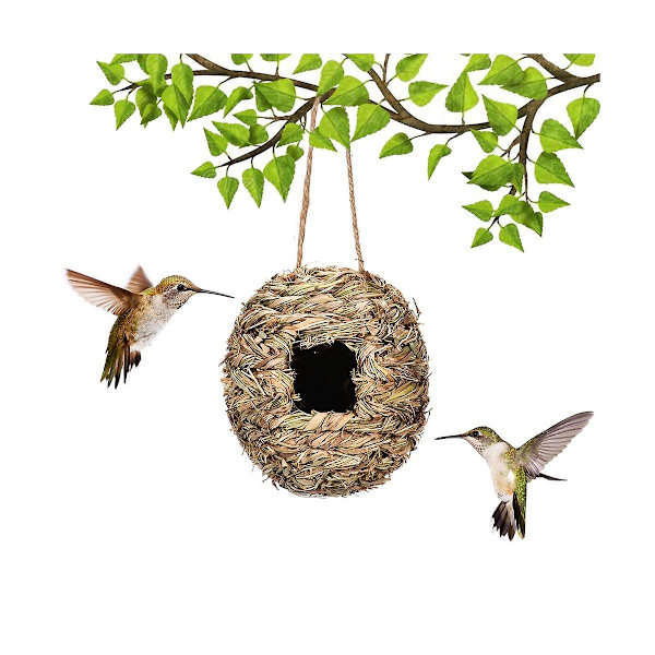 4-pack Hängande Fågelbohus för Utomhus, Bollform, Handvävt, Tillverkat av Naturligt Gräs, Perfekt för