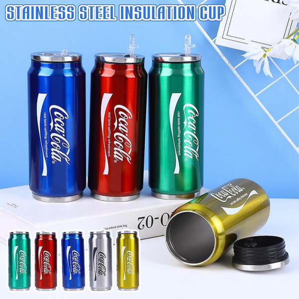 350 ml/500 ml Coca Cola-mugg, varm och kall isolering, 304 termos i rostfritt stål, gigantisk koksvattenflaska, Custom Car Tra Actual Capacity 360Ml Green