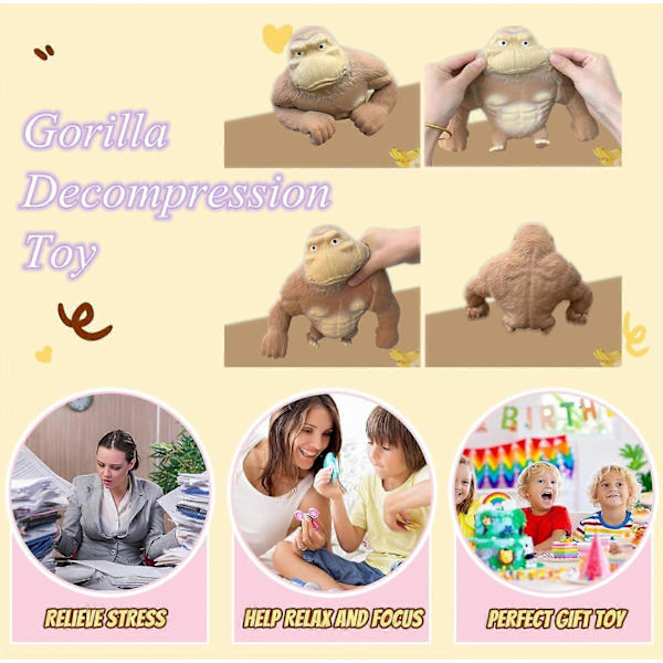 Stretchig Lim-Sandfylld Gummi Gorilla, Latex Gorilla Mjuk Avkoppling Dockleksak, Squishy Apa Leksak, Djur Hög-Elastisk Stretchbar, Avkoppling