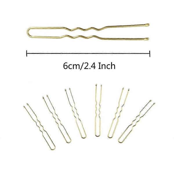 U-formede hårnåler 150 stk. Hårnåler for kvinner og jenter med oppbevaringsboks (gyllen 6 cm) 150 stk. Gyldne U-nåler - (C)