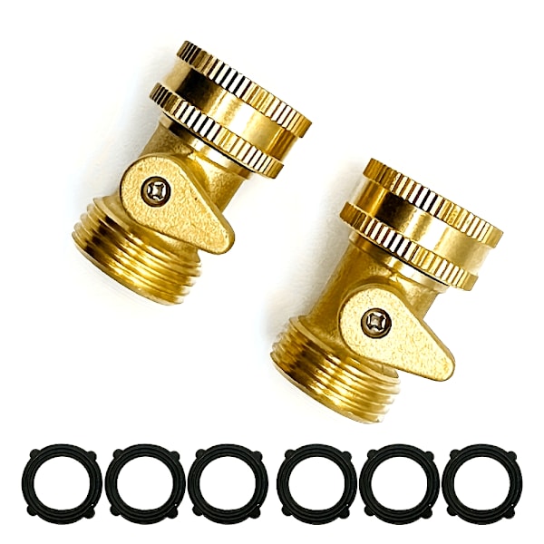 2 stk. Heavy-Duty Solid Brass Hagevannslange Enveis Avstengningsventil med Ekstra Gummiskiver - Lekkasjesikker 3/4\" Gjenget Tilkobling for Hagearbeid, L