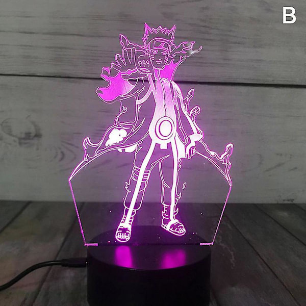 3D Natlys Naruto Team Uzumaki Naruto Sasuke Sakura Figur Led Natlampe E