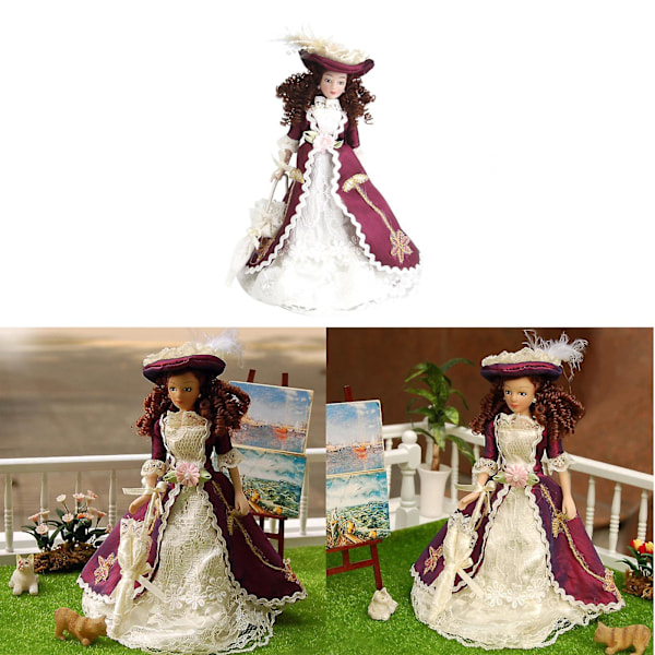 Sæt af 3 stk. 1/12 Dukkehuss Miniature Porcelænsdukker Klassiske Damefigurer[C]