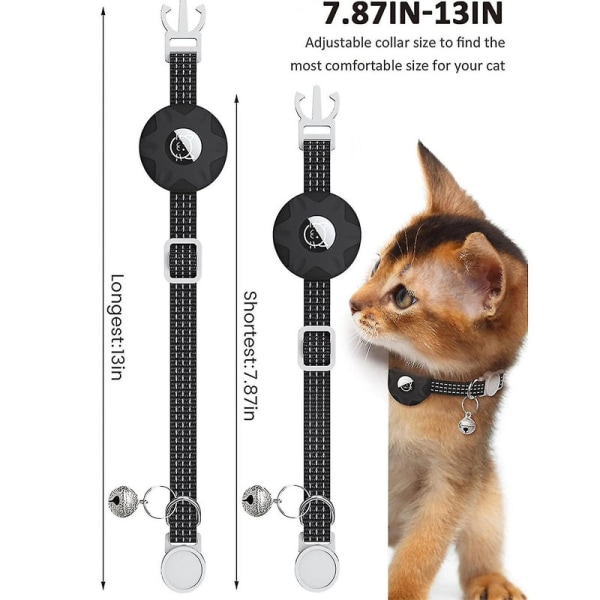 AirTag katthalsband, kattungehalsband Breakaway AirTag katt-gps-halsband med AirTag hållare och klocka för flicka Pojke Katter Valpar black-white 2pcs