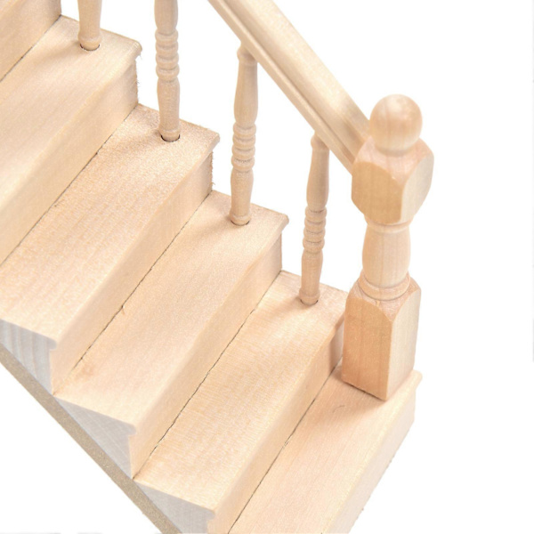 Dockhus Trappor Blanka Avrundade Hörn Björkmaterial DIY Vivd Söt 1/12 Skala Miniatyr Trapphus för CraftsRight