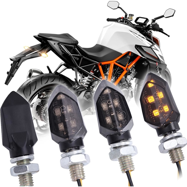 4 Pack Motorcycle Mini LED Turn Signals Waterproof Approved Front and Rear Indicators Universal 12V Compatible with Harley Kawasaki Yamaha