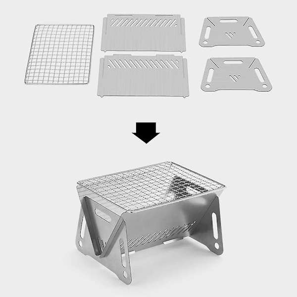 Bärbar Vikbar Grillugn Rostfritt Stål Vikbar Grill Med Förvaringsväska, Campingugn BBQ Grill Stativ BBQ TillbehörSilver1Pcs