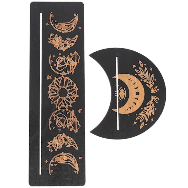 Mån Ornament Trä Tarot Fäste Träskylthållare Altar Offerbord Hållare Spådom Tarot Tillbehör (C) Black 25X7.5X2CM