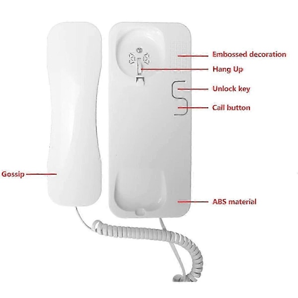 Dørklokke 2-tråds lydtelefon uten utendørs stasjon Elektronisk interkom Leilighetsbygg Dørhåndsett White