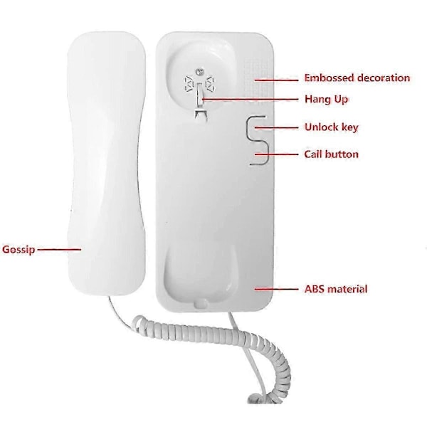 Dörrklockor 2-tråds ljudtelefon utan utomhusstation Elektronisk intercom lägenhetsbyggnad Dörrhandset White