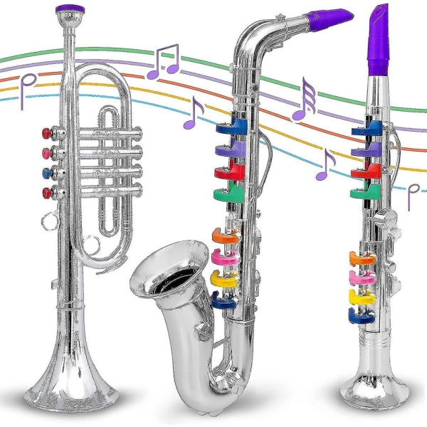 Set med 3 musik 1. Klarinett 2. Saxofon 3. Trumpet, kombo med över 10 färgkodade undervisningslåtar gjorda i Italien.