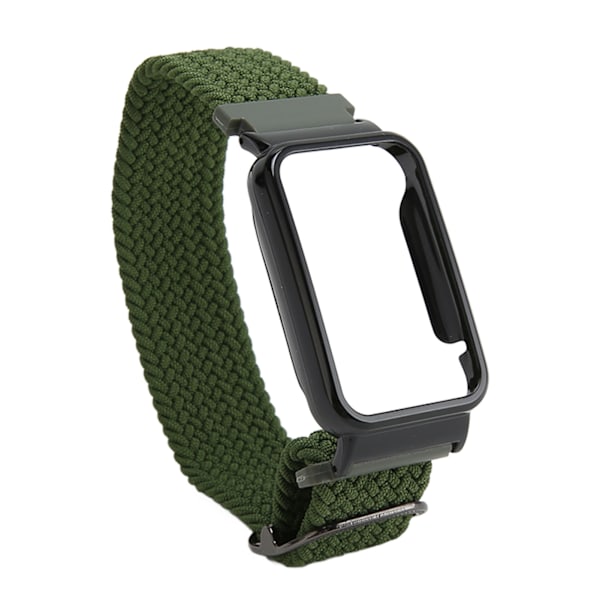 Flettet Loop-reim for Mi Band 7 Pro Justerbar Elastisk Nylon Loop Armbånd med Beskyttende Ramme OD Grønn Bånd Svart Etui[C]