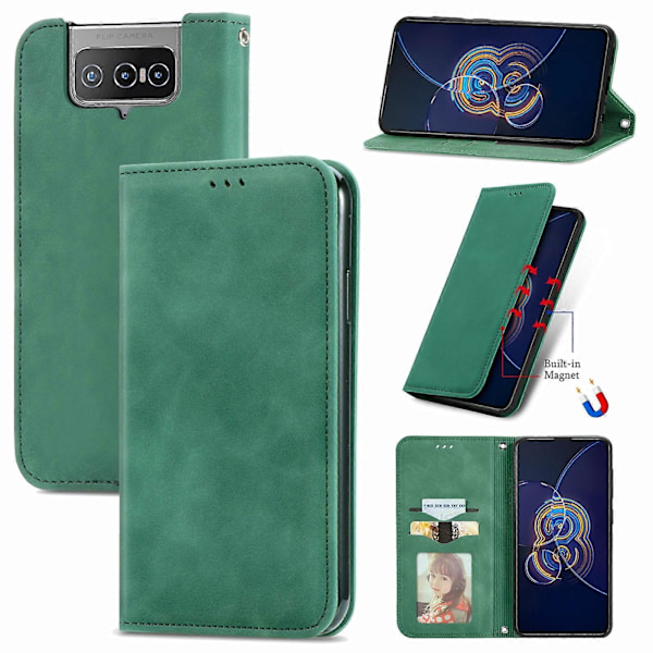 For Asus Zenfone 8 Flip Retro Skin Feel Business Magnetisk Horisontal Flip Lærveske med Holder & Kortspor & Lommebok & Fotoramme I6(FCC)