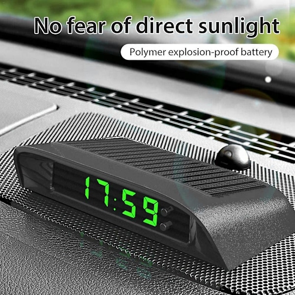 Bils ure med natdisplay termometer Auto Intern Stick-on Digital ur Solcelled 24-timers bilur