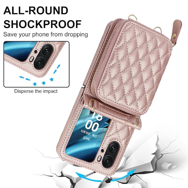 Korthållare-fodral med rombstruktur för OPPO Find N2 Flip Rose Gold