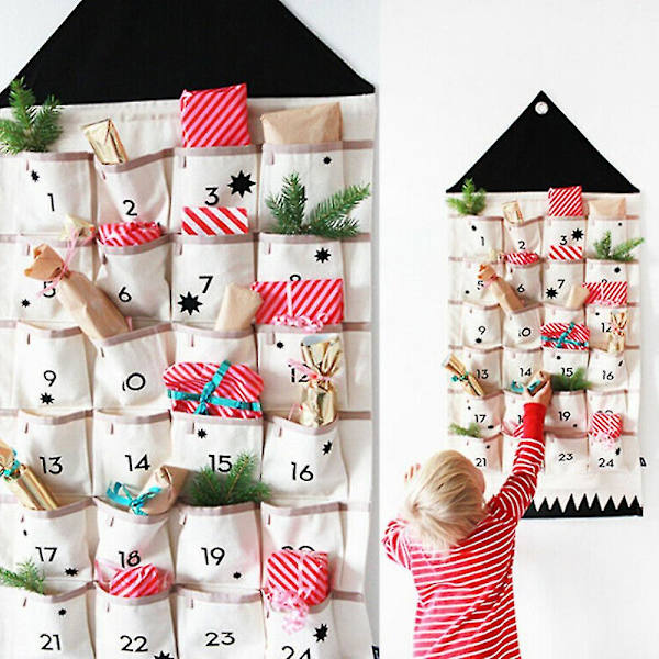 24 Adventskalender Juleräknare Jul Hängande Fickor Gave