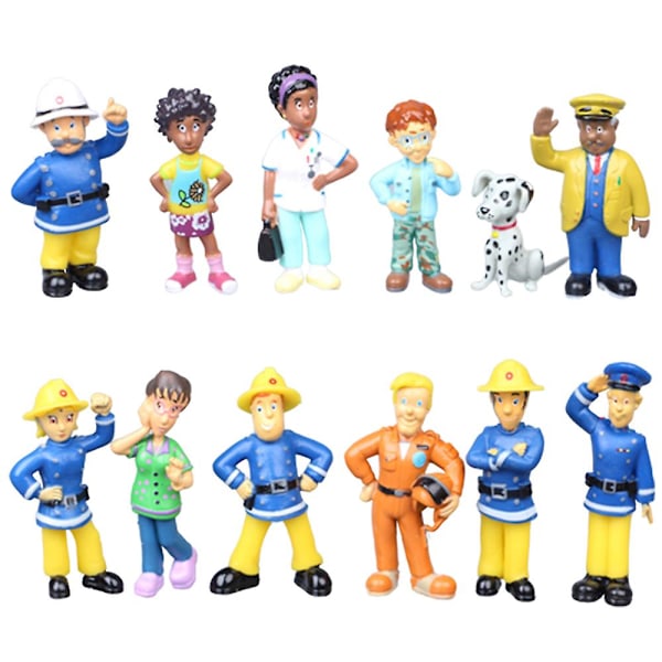 12pcs/set Fireman Sam Figures Toy Desktop Ornament Cake Toppers Decoration Cartoon Doll Kids Birthday Gift