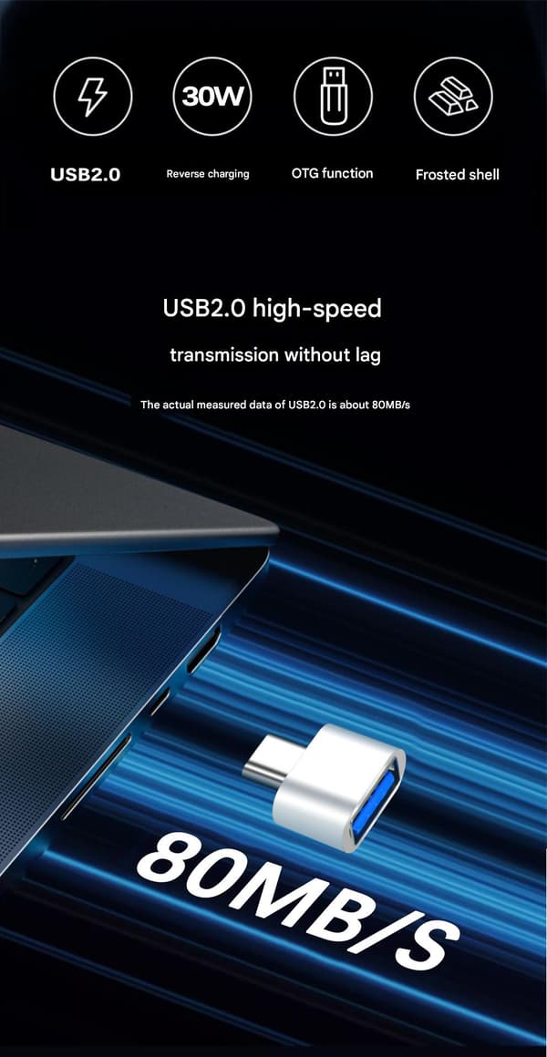 Mobiltelefon USB-minnepinne usb2.0 OTG-adapter - usb2.0 til type-c adapter - Android-konverter Micro-kontakt Svart