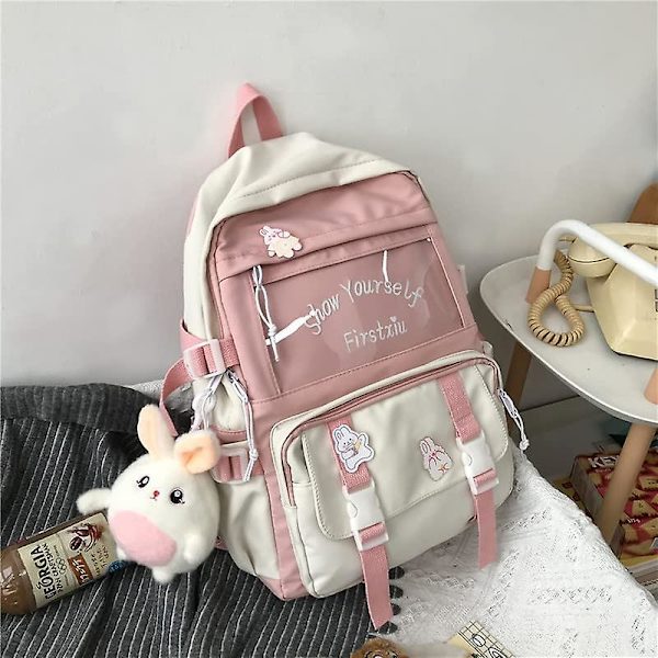 Kawaii Ryggsäck Student Skolväska Stor Kapacitet Verktygsstil Ryggsäck Sömnad Söt Tjej Campus Ryggsäck(rosa)