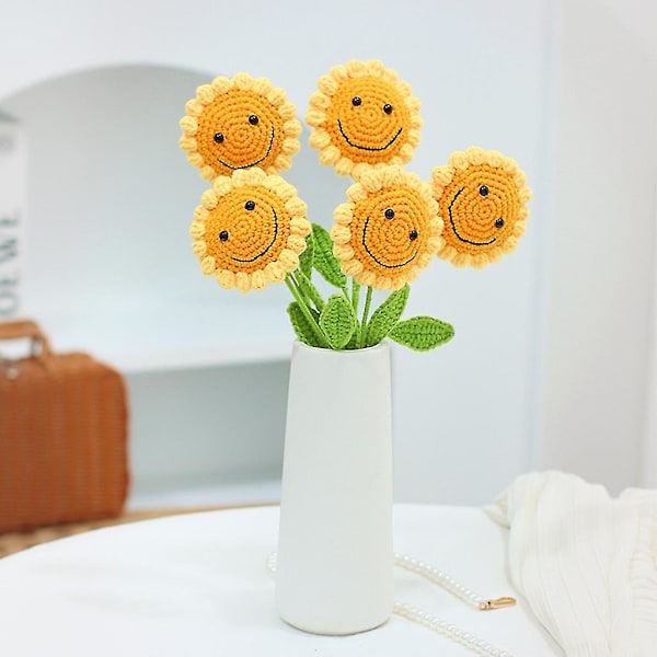 Virkad Solros Handgjord Solros DIY Hantverkspresent Handvävd Blomma