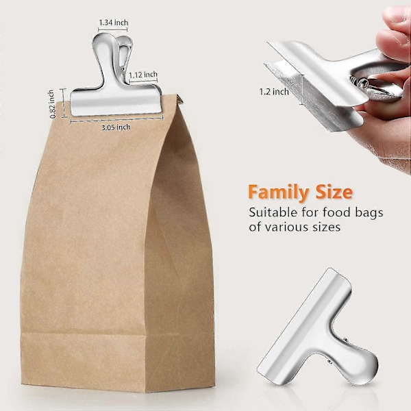 10 Pak 3 Tommer Brede Rustfrit Stål Solid Friskholdende Chip Clips Heavy Duty Madposeklemme, Allround Lufttæt Grebsklemmer Til Køkken Kontor Til Se