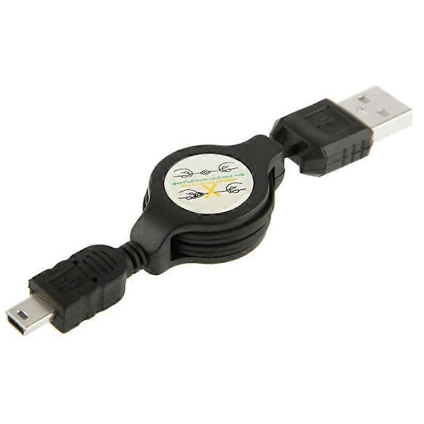 USB 2.0 till Mini 5-stifts Indragbar Datakabel Black