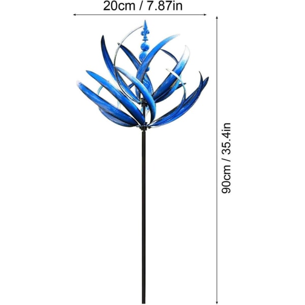 Vindspinnare utomhus, Harlow Wind Spinner Rotator, Unik och magisk metallväderkvarn, dynamisk 3d Lotus väderkvarn med trädgårdspåle Blue