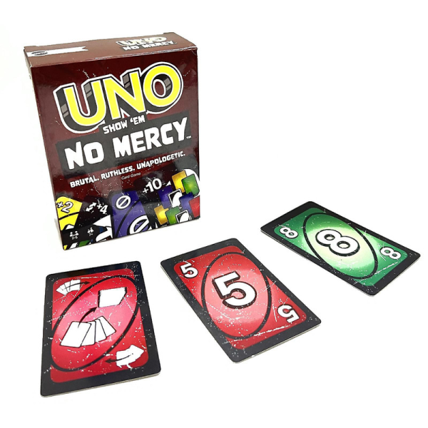 UNO kortspel UNO Show'em No Mercy kortspel 168 kort för familjens nattresor A