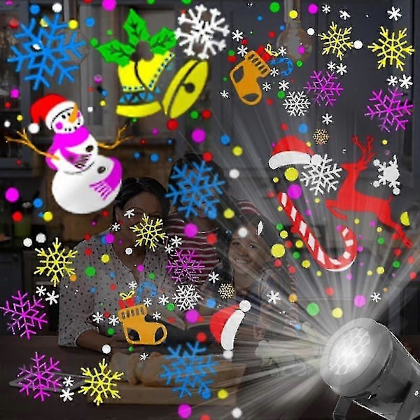 Julprojektor med holografi, 16 bilder, festlig tomteprojektorlampa, europeisk standard