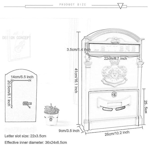 Europeisk Retro Stil Galvanisert Stål Veggmontert Postkasse - Elegant & Sikker