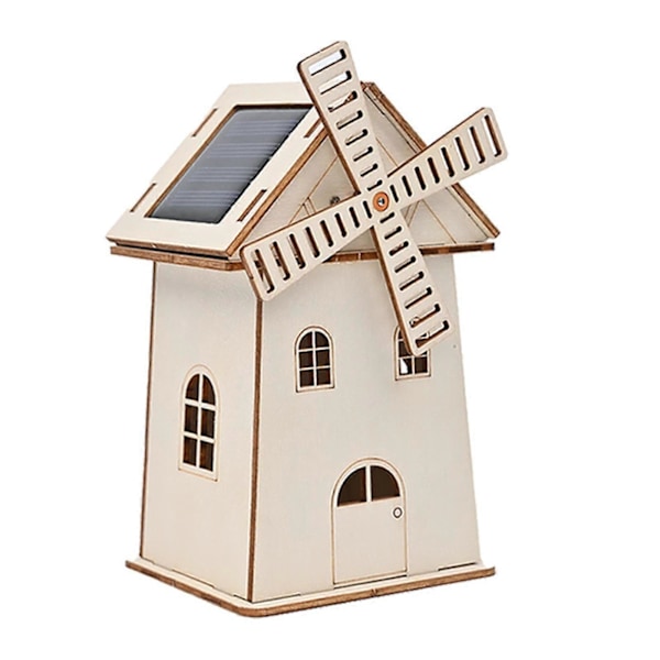 DIY Trä Vetenskapsexperiment Modellbyggsats Solenergi Vädermölla Hus för Barn (C)