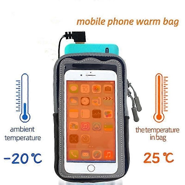 Elektrisk Uppvärmd Telefonväska Vintervärmare Multifunktionell Frostskyddande Fodral Med Rep Mobil Armficka För Utomhus Sport 4-7 tum Black
