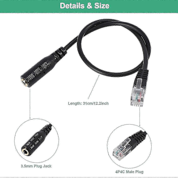 3,5 mm till RJ9 Adapterkabel för Kontorstelefon Headset (C)