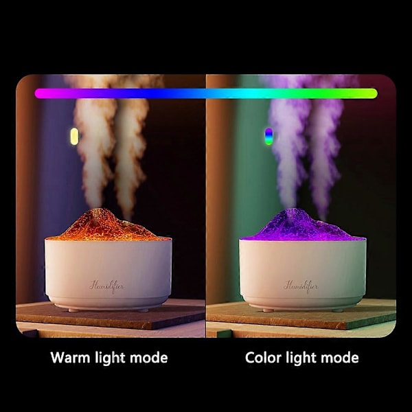 Simulerad Vulkan Nano Mist Luftfuktare 1500ml Vattentank Aromaterapi Diffuser med Atmosfärsbelysning - Svart