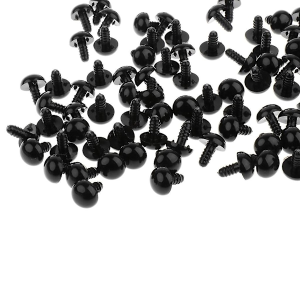 100 stk. sorte sikkerhedsøjne i plastik med bagstykker til dukker DIY fremstilling 14MM (C)