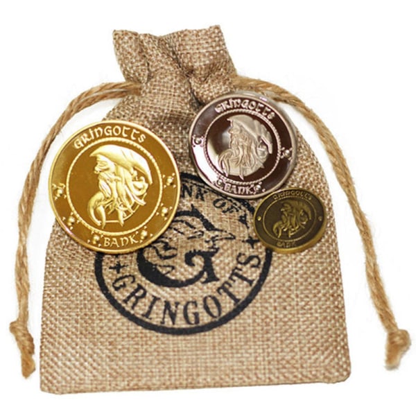 Hogwarts Coins Movie Periferiutrustning Gringotts Wizard Bank Guldmynt med pengarpåse Brown S